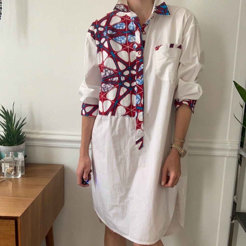 Print and white shirt dress